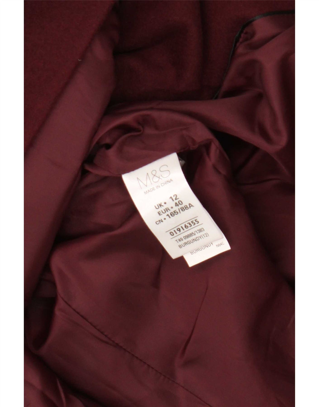 Marks & Spencer Womens Overcoat UK 12 Medium Burgundy Polyester