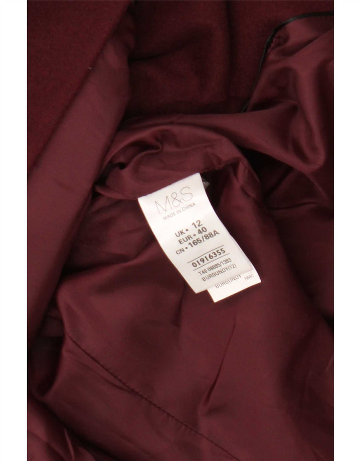 Marks & Spencer Womens Overcoat UK 12 Medium Burgundy Polyester
