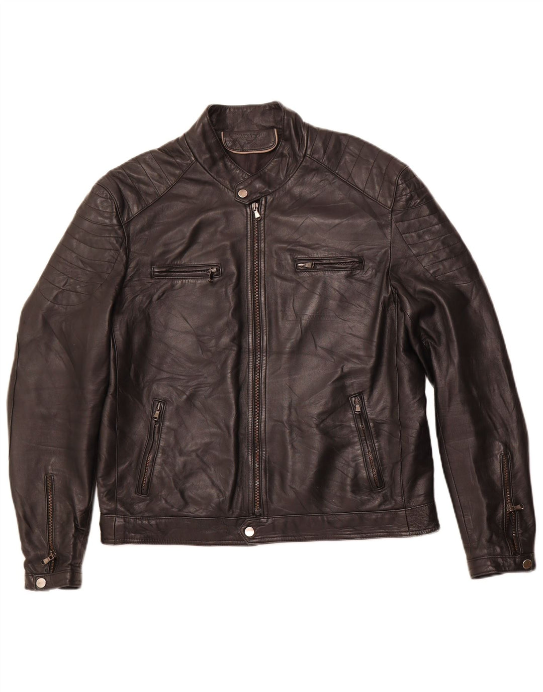 VINTAGE Mens Leather Racer Jacket IT 54 2XL Black Leather