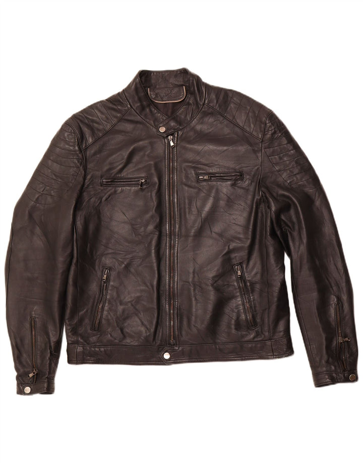 VINTAGE Mens Leather Racer Jacket IT 54 2XL Black Leather