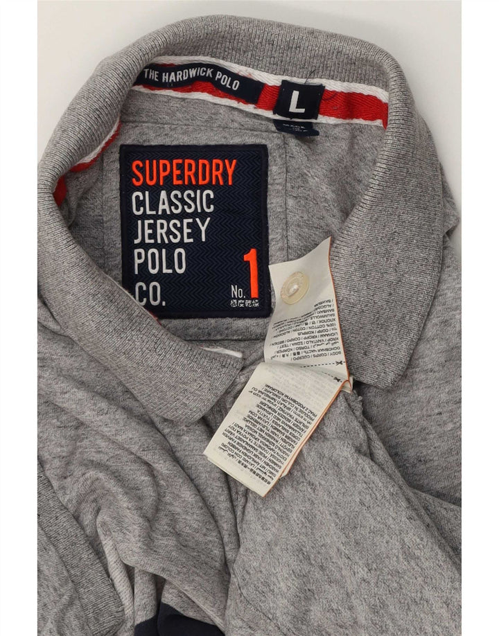 Superdry Mens Polo Shirt Large Grey Striped Cotton