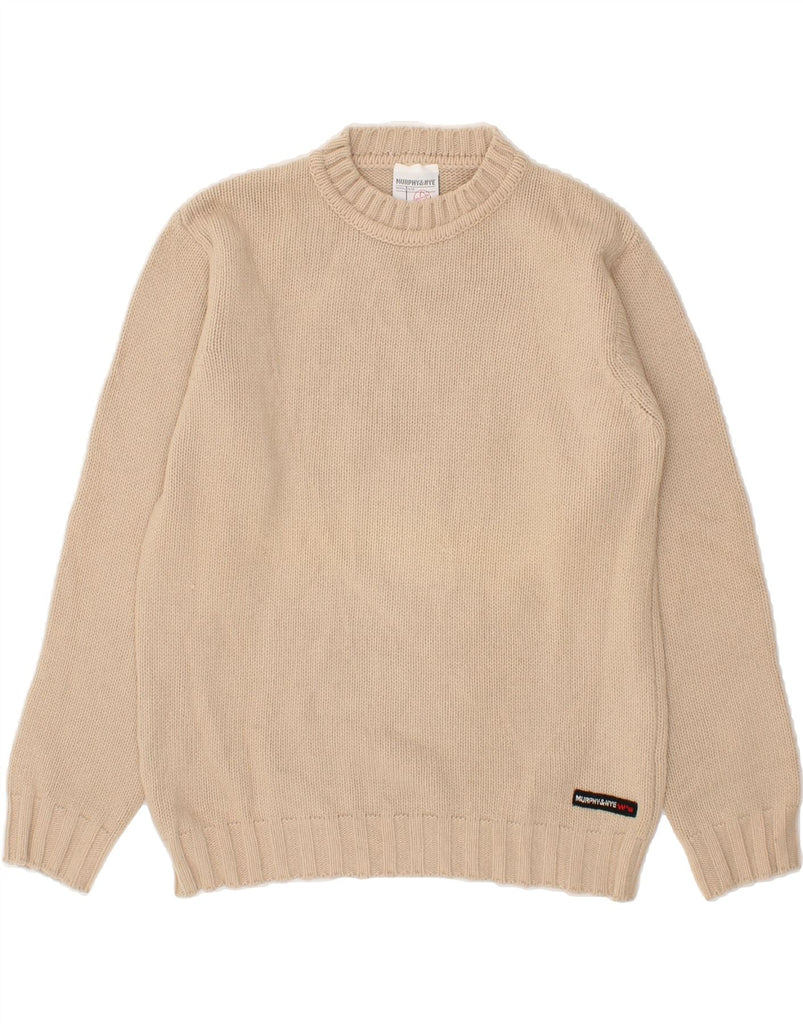 MURPHY & NYE Womens Crew Neck Jumper Sweater UK 14 Medium Beige Wool Vintage Murphy & Nye and Second-Hand Murphy & Nye from Messina Hembry 