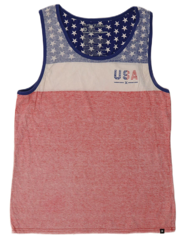 Hurley Womens USA Graphic Vest Top UK 14 Medium Pink Colourblock Cotton