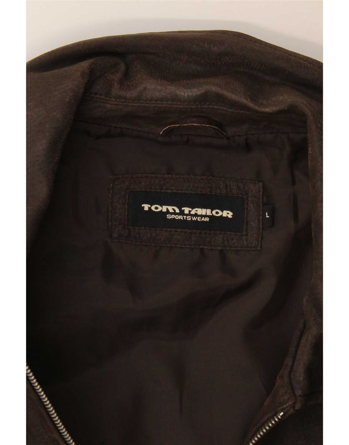Tom Tailor Mens Leather Jacket UK 40 Large Brown