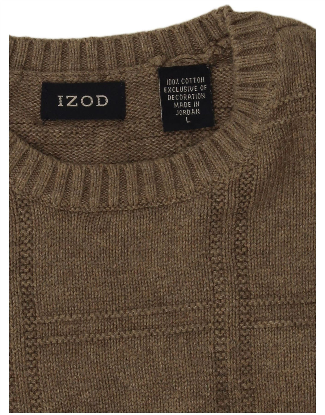 Izod Mens Crew Neck Jumper Sweater Large Beige Cotton