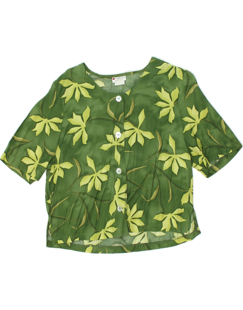 FABIANI Womens Short Sleeve Shirt Blouse UK 14 Large Green Floral Viscose | Vintage Fabiani | Thrift | Second-Hand Fabiani | Used Clothing | Messina Hembry 