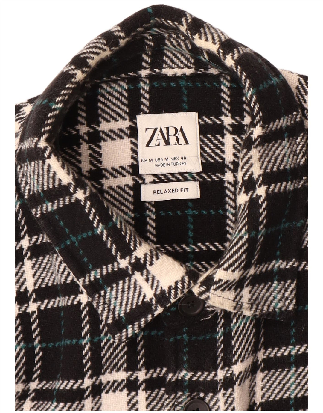 Zara Mens Overshirt Relaxed Fit Shirt Medium Black Check