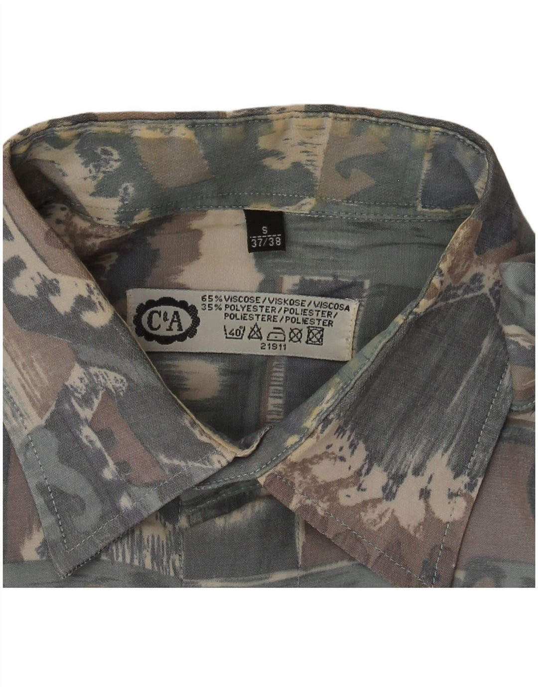 C & A Mens Abstract Pattern Shirt Size 37/38 Small Multicoloured Viscose