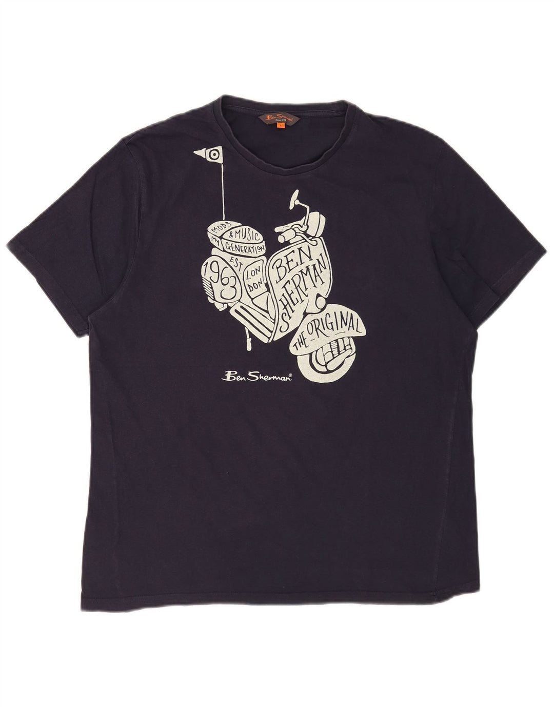 Ben Sherman Mens Graphic T-Shirt Top Large Navy Blue Cotton