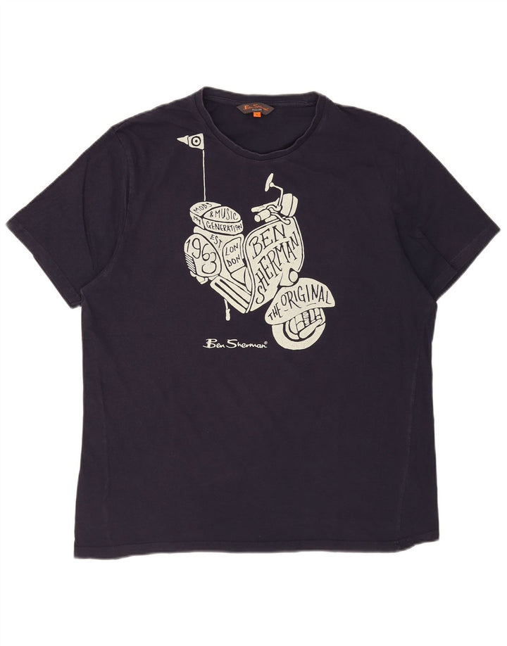 Ben Sherman Mens Graphic T-Shirt Top Large Navy Blue Cotton