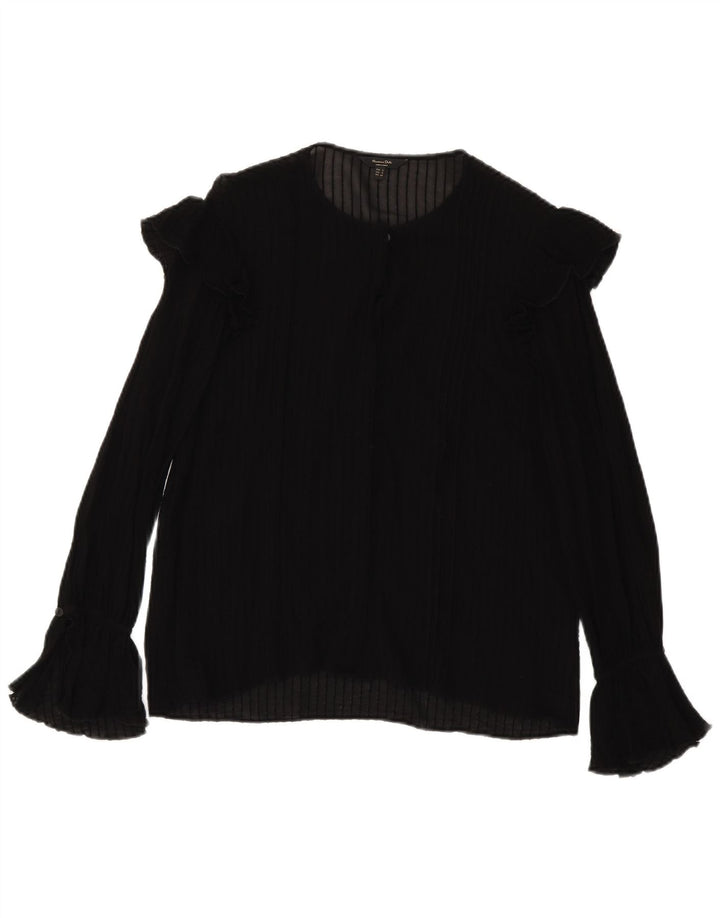 Massimo Dutti Womens Long Sleeve See Through Top UK 10 Small Black Striped