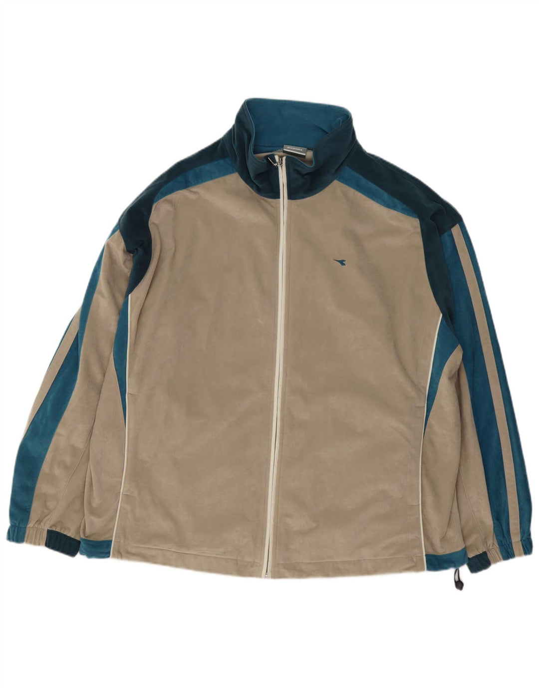 Diadora Mens Velour Tracksuit Top Jacket 3XL Beige Colourblock Polyester