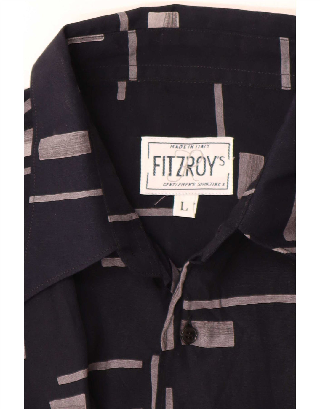 Fitzroy Mens Short Sleeve Shirt Large Navy Blue Geometric
