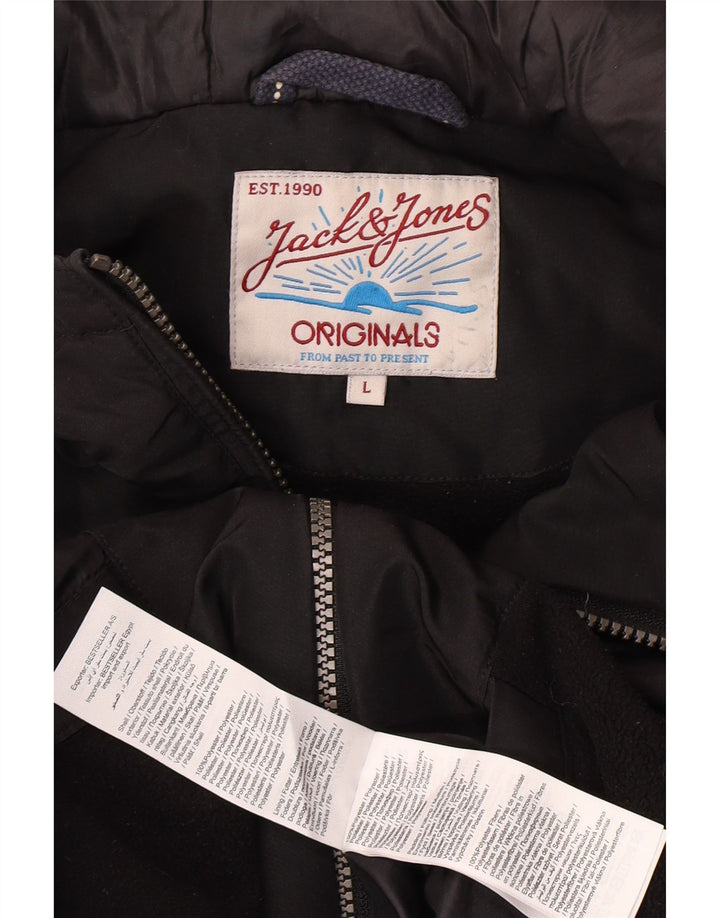 Jack & Jones Mens Hooded Windbreaker Jacket UK 40 Large Black Polyester