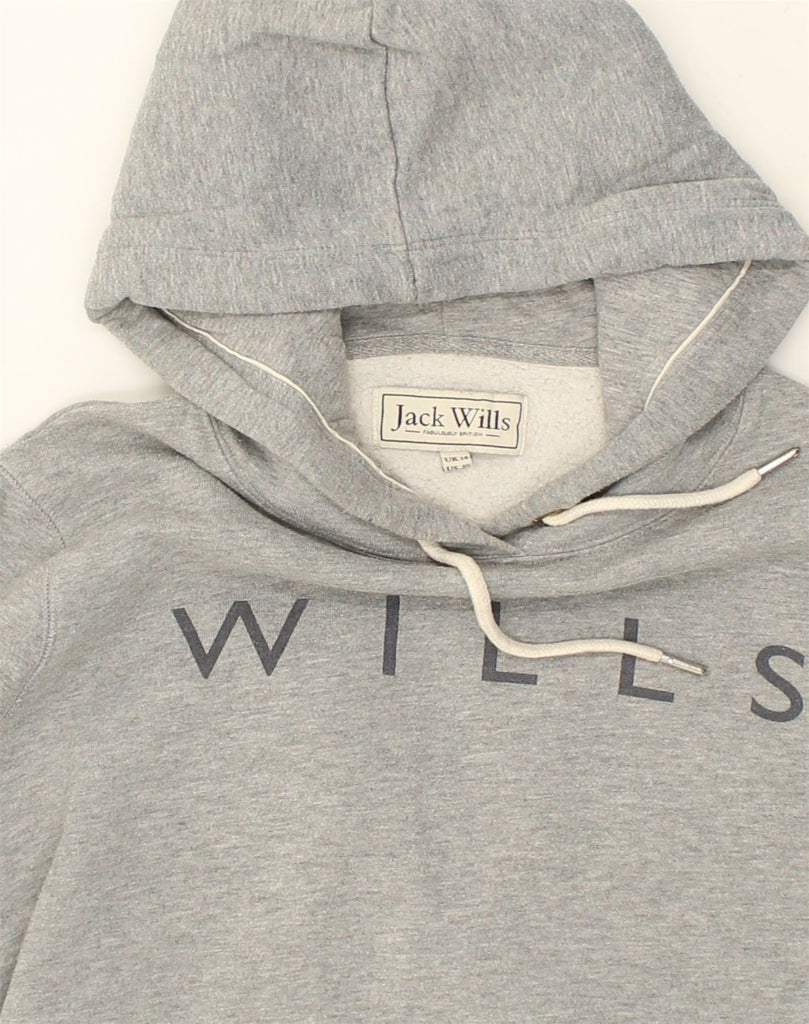 JACK WILLS Womens Graphic Hoodie Jumper UK 14 Large  Grey Cotton | Vintage Jack Wills | Thrift | Second-Hand Jack Wills | Used Clothing | Messina Hembry 