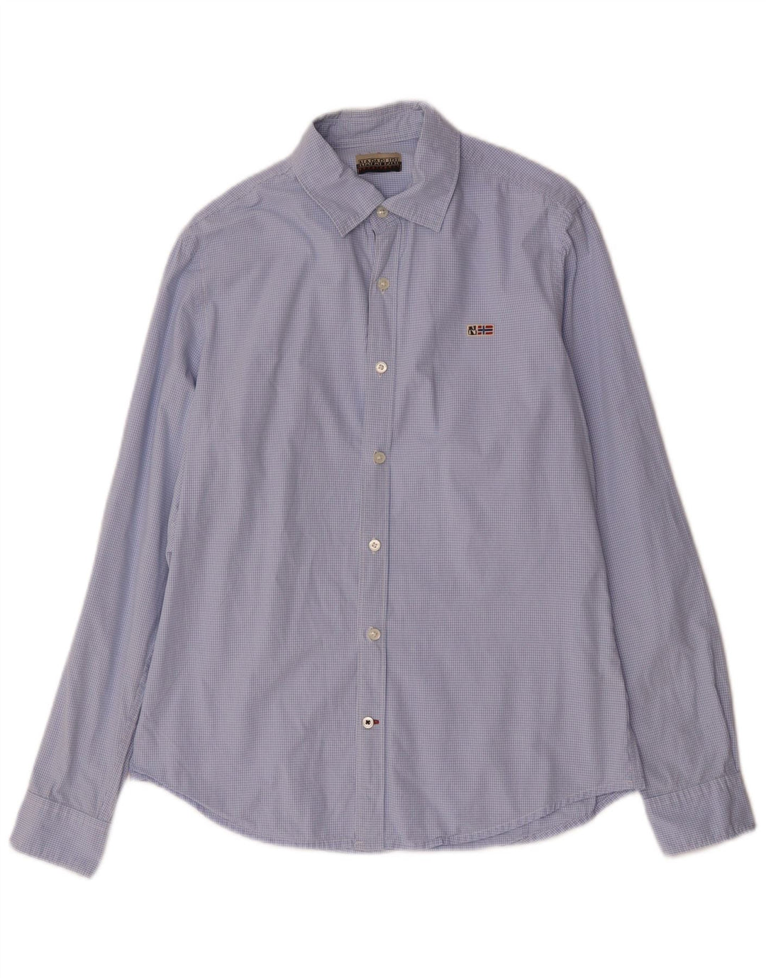 Napapijri Mens Geographic Shirt Medium Blue Gingham Cotton