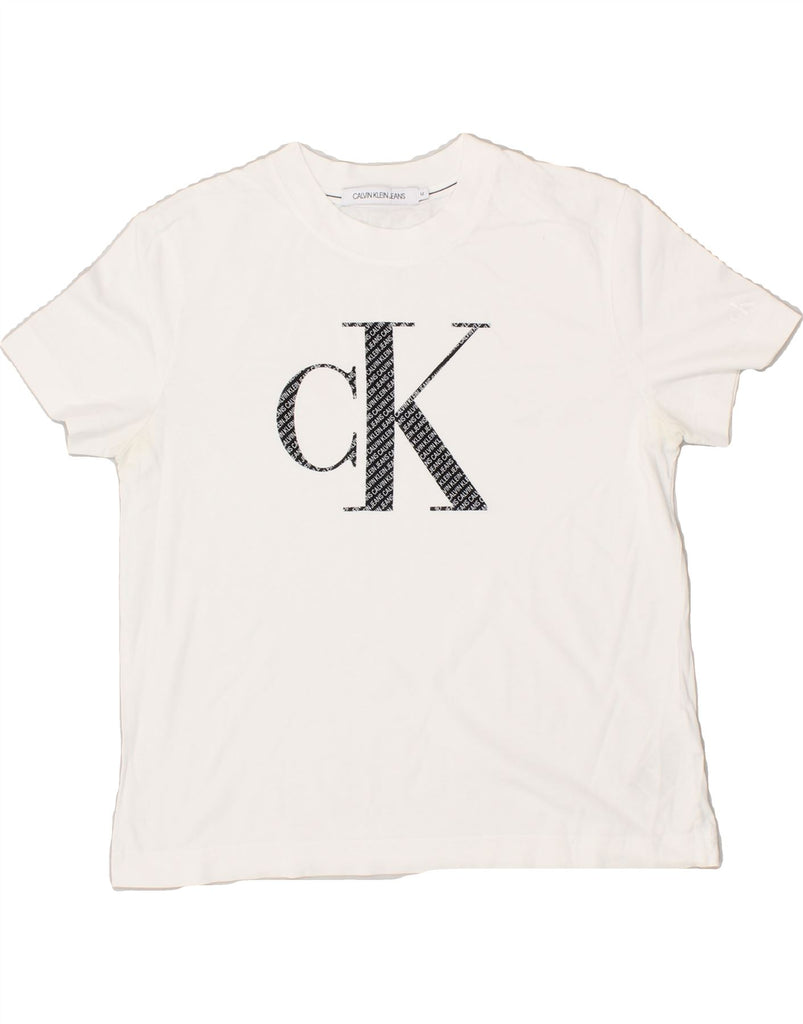 CALVIN KLEIN Womens Graphic T-Shirt Top UK 12 Medium White Cotton | Vintage Calvin Klein | Thrift | Second-Hand Calvin Klein | Used Clothing | Messina Hembry 