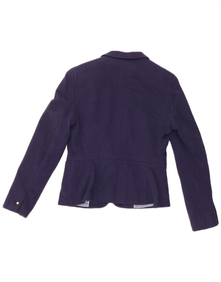 Zara Womens Crop 1 Button Blazer Jacket UK 16 Large Navy Blue Cotton