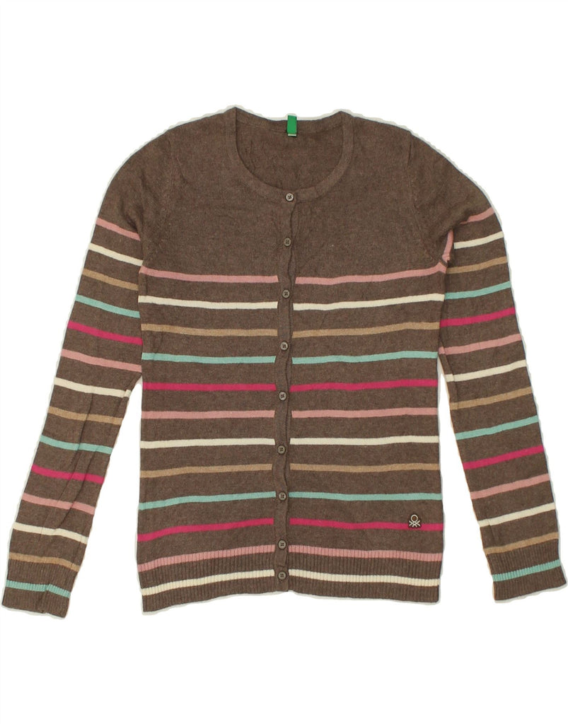 UNITED COLORS OF BENETTON Girls Cardigan Sweater 11-12 Years Brown Striped | Vintage United Colors of Benetton | Thrift | Second-Hand United Colors of Benetton | Used Clothing | Messina Hembry 