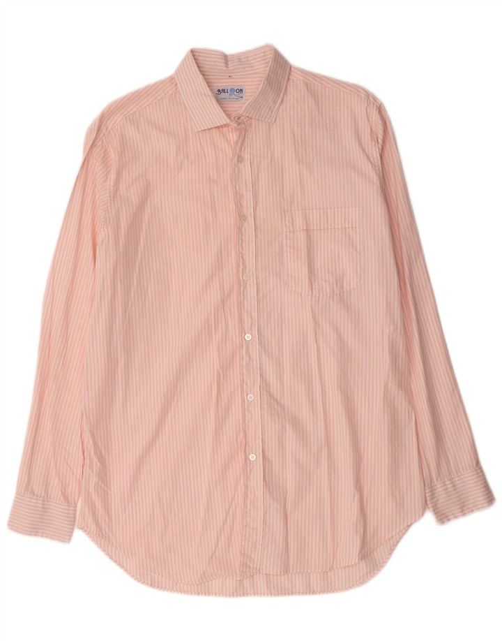 Balloon Mens Shirt Size 41 Medium Pink Striped Cotton