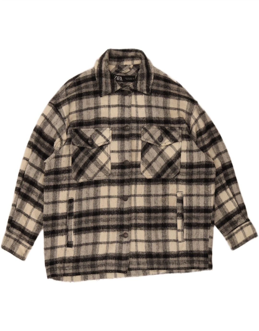 Zara Womens Oversized Overshirt Flannel Shirt UK 10 Small Black Check