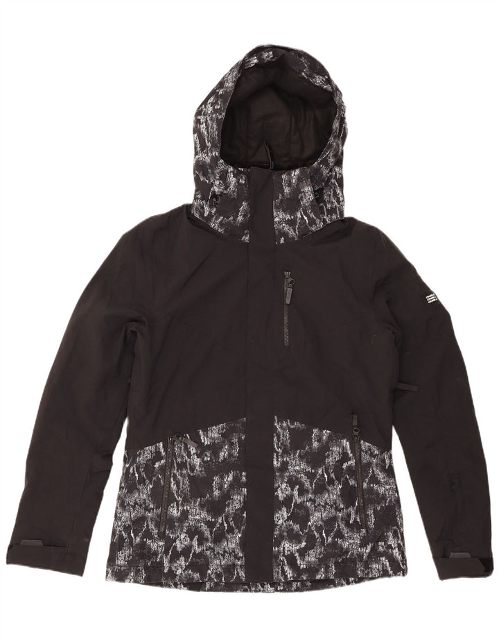 O'NEILL Womens Abstract Pattern Hooded Rain Jacket UK 14 Medium Black