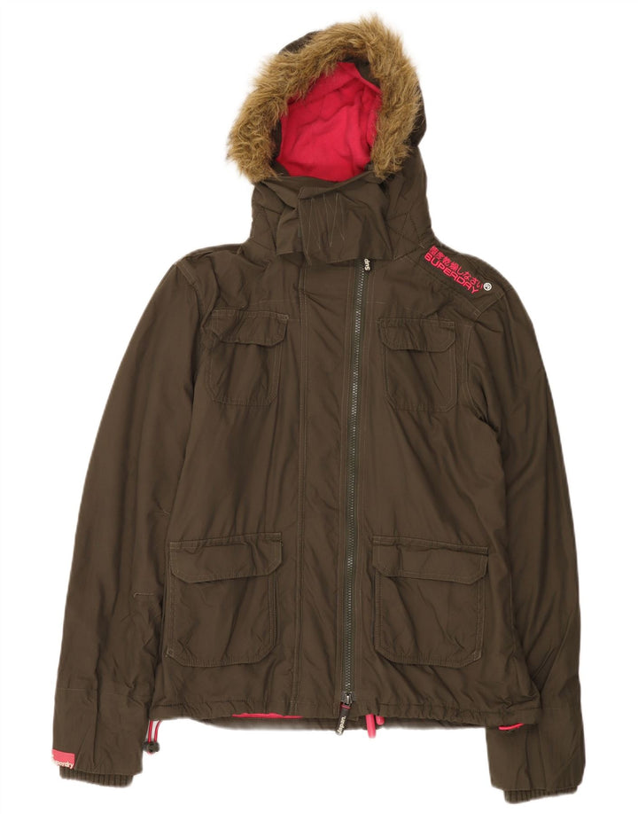Superdry Womens Hooded Windbreaker Jacket UK 16 Large Khaki Nylon