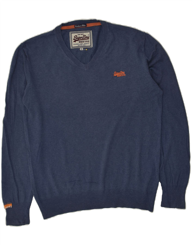 SUPERDRY Mens V-Neck Jumper Sweater XL Navy Blue Cotton | Vintage Superdry | Thrift | Second-Hand Superdry | Used Clothing | Messina Hembry 