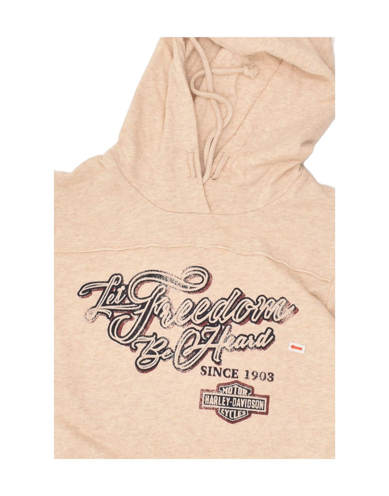 HARLEY DAVIDSON Womens Graphic Hoodie Jumper UK 14 Medium Beige Cotton | Vintage Harley Davidson | Thrift | Second-Hand Harley Davidson | Used Clothing | Messina Hembry 