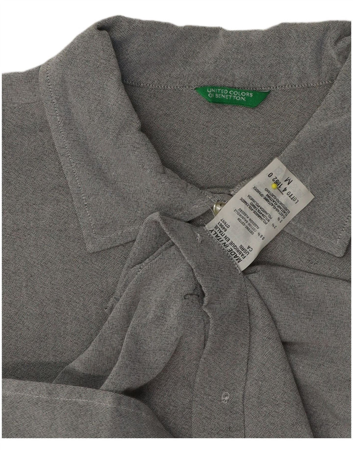 Benetton Womens Short Sleeve Shirt UK 14 Medium Grey Cotton