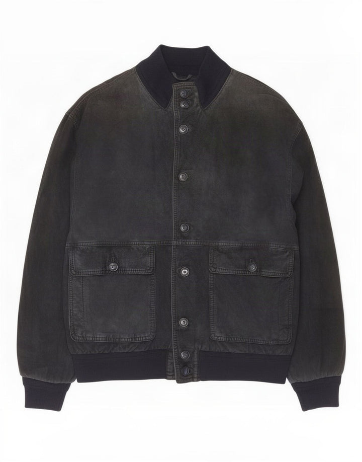Max Mens Suede Bomber Jacket UK 38 Medium Navy Blue Leather