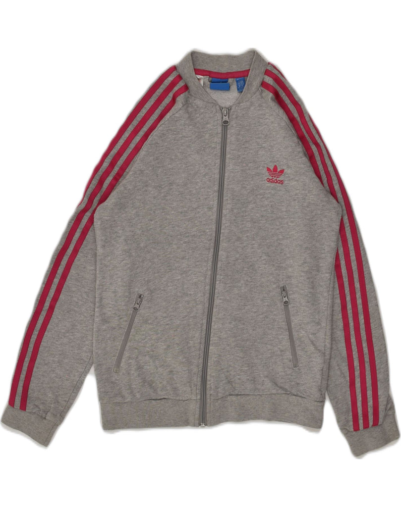 ADIDAS Girls Graphic Tracksuit Top Jacket 11-12 Years Grey Cotton | Vintage Adidas | Thrift | Second-Hand Adidas | Used Clothing | Messina Hembry 