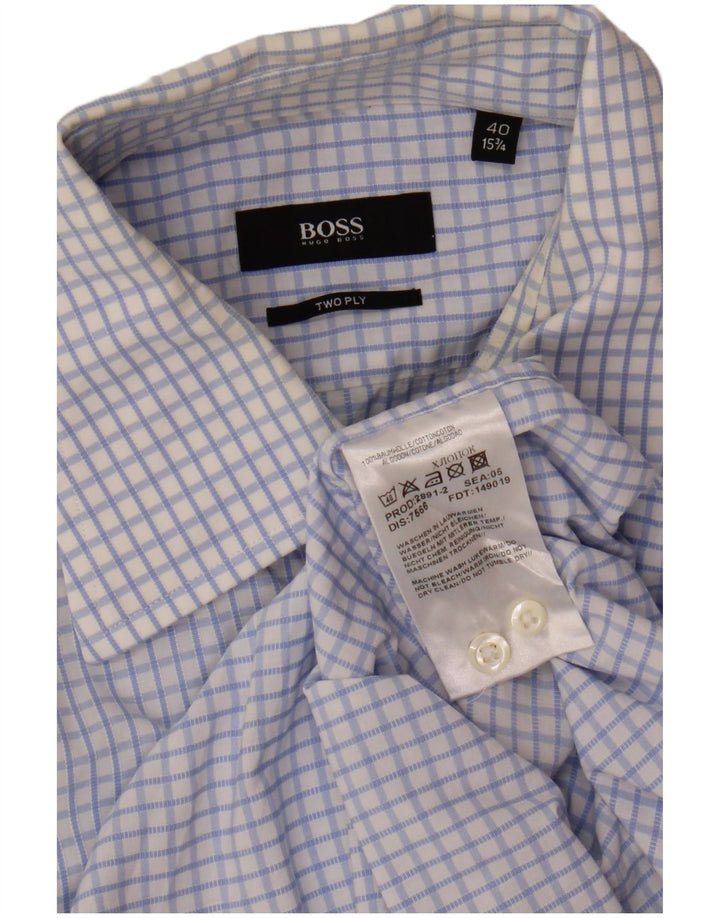 Hugo Boss Mens Shirt Size 40 15 3/4 Medium Blue Gingham Cotton