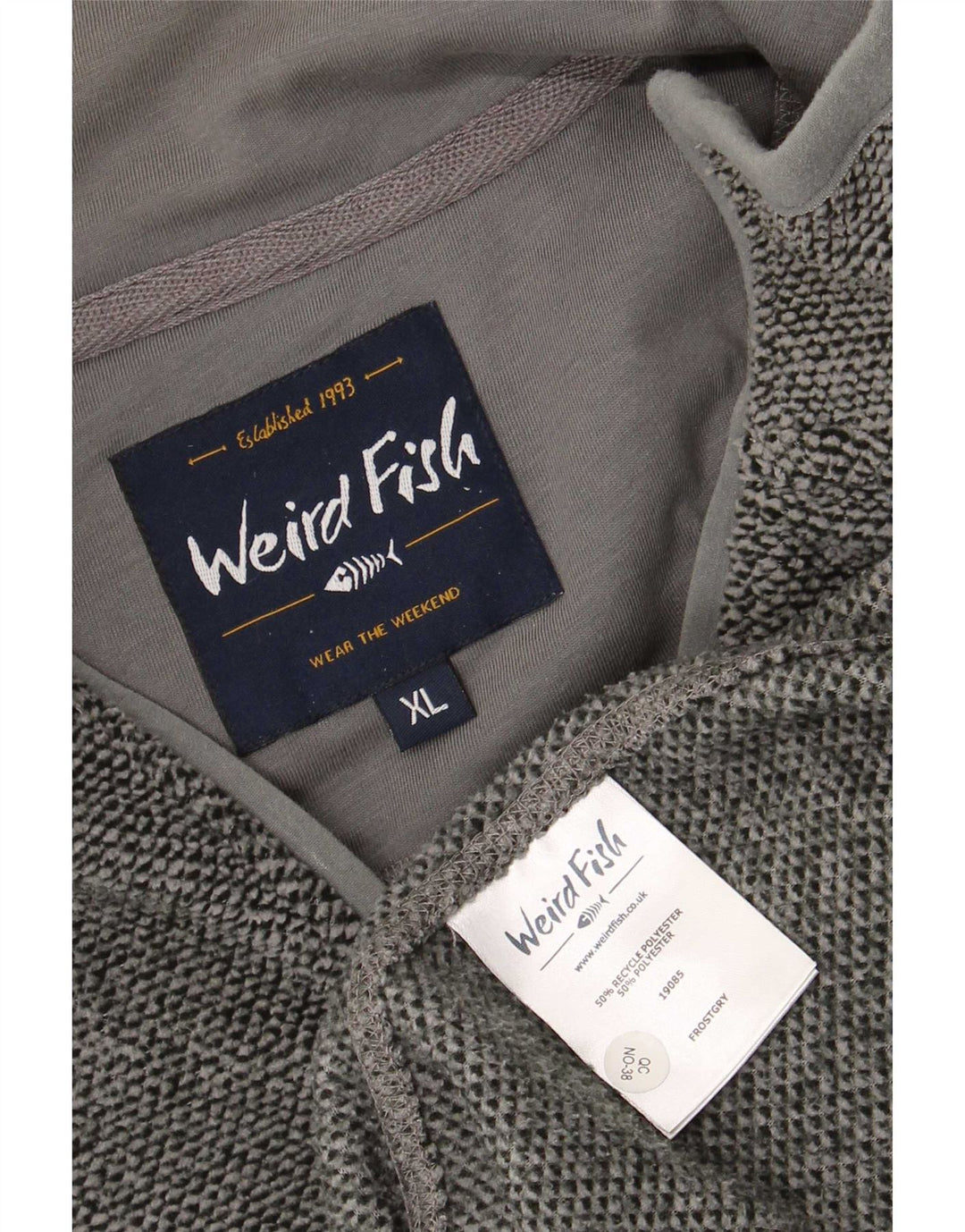 Weird Fish Mens Zip Neck Sweatshirt Jumper XL Grey Polyester