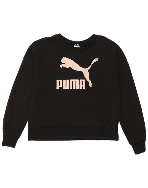 Puma Womens Oversized Crop Graphic Sweatshirt Jumper UK 6 XS Black Cotton