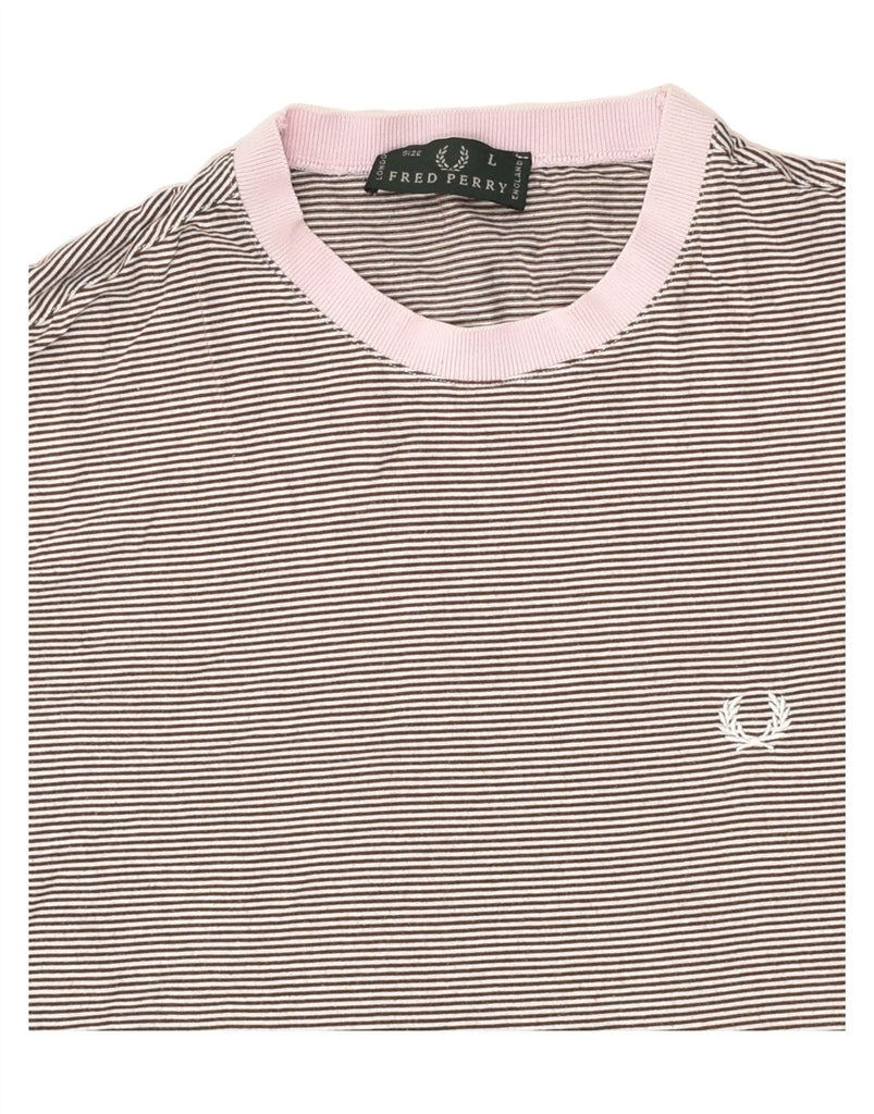 FRED PERRY Mens T-Shirt Top Large Grey Striped Cotton | Vintage Fred Perry | Thrift | Second-Hand Fred Perry | Used Clothing | Messina Hembry 