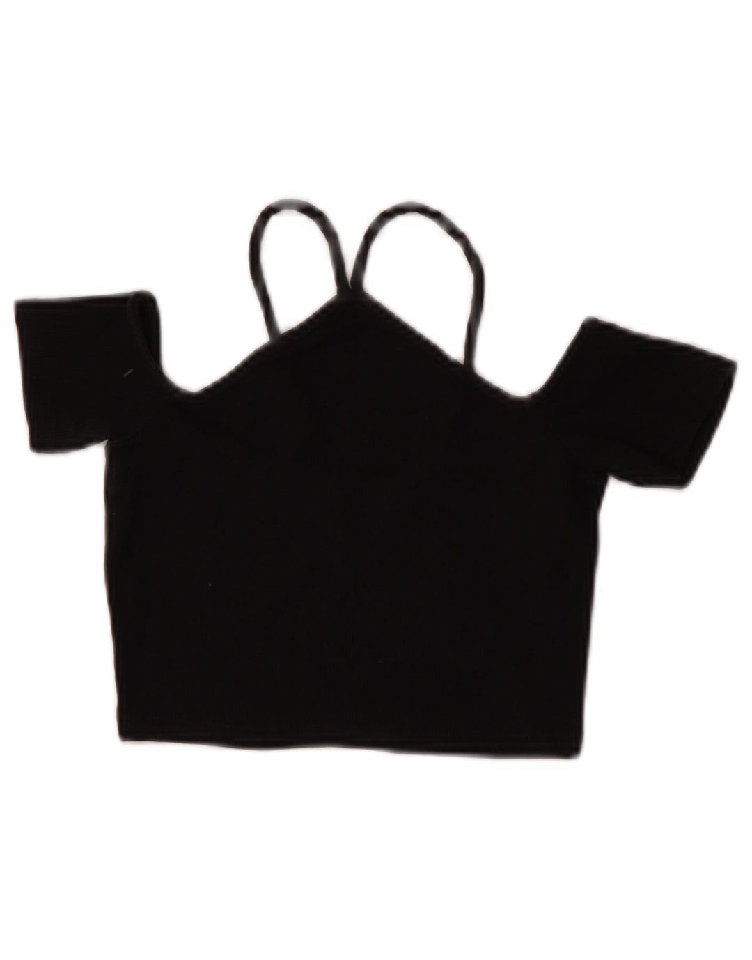 Zara Womens Crop Off Shoulder Top UK 8 Small Black Cotton