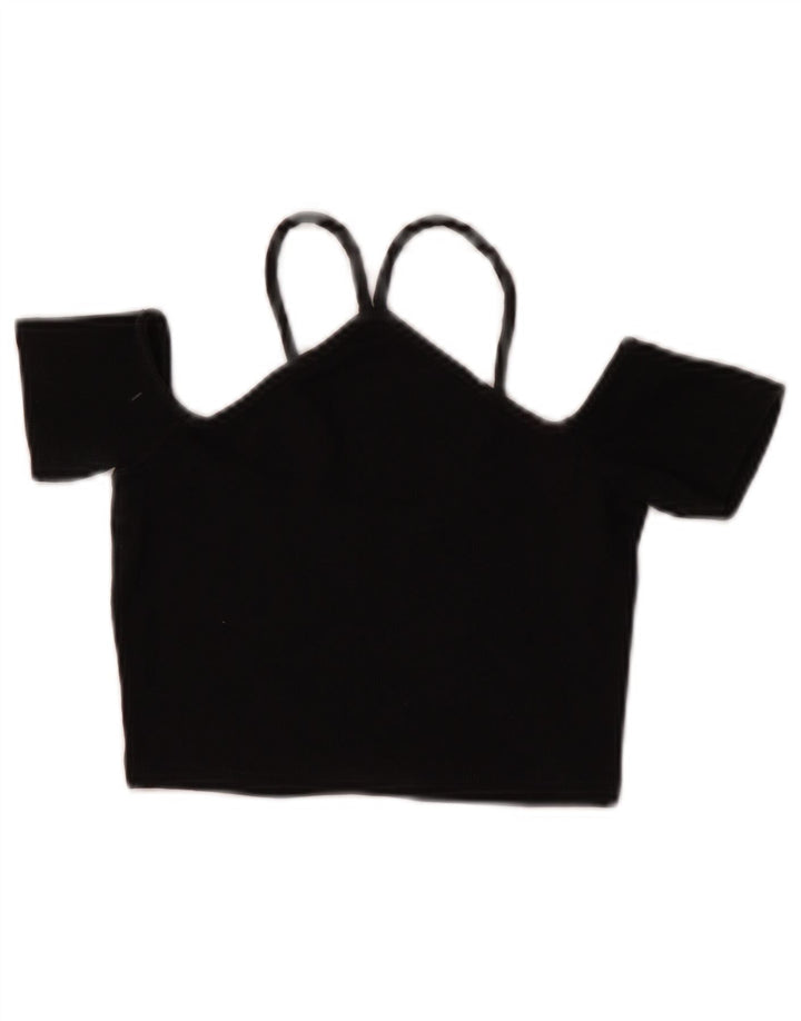 Zara Womens Crop Off Shoulder Top UK 8 Small Black Cotton