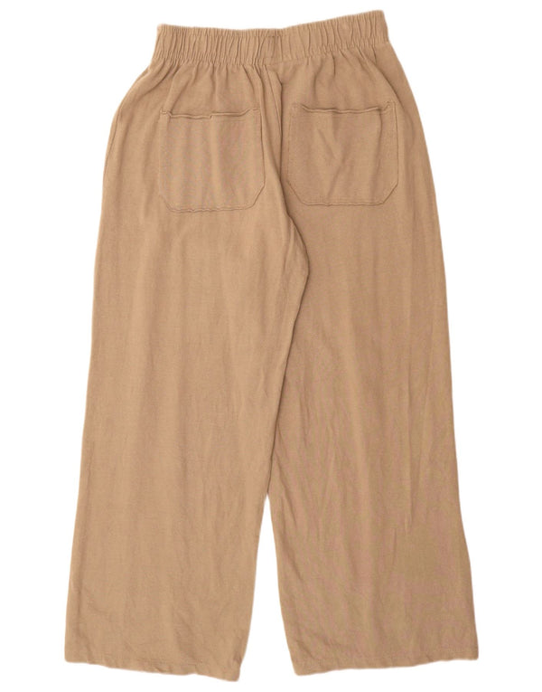 Zara Womens Wide Leg Tracksuit Trousers UK 12 Medium Beige Cotton