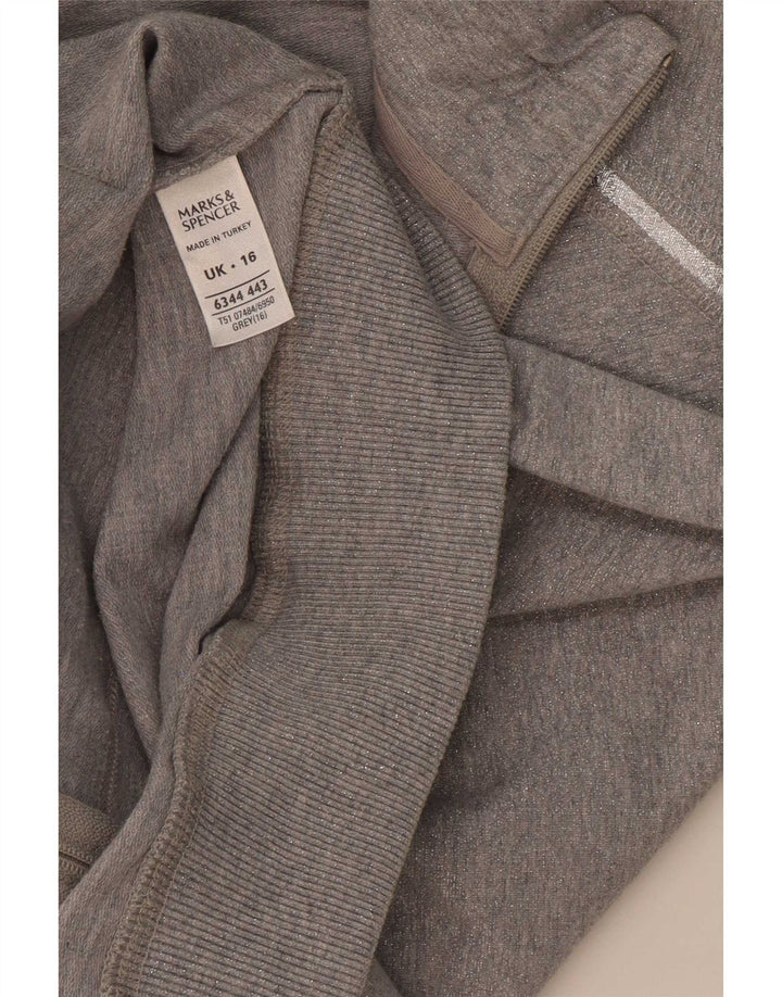 Marks & Spencer Womens Tracksuit Top Jacket UK 16 Large Grey Cotton