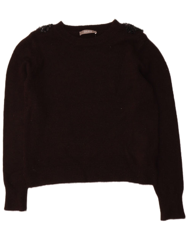 Oasis Womens Crop Boat Neck Jumper Sweater UK 14 Medium Black Polyacrylic