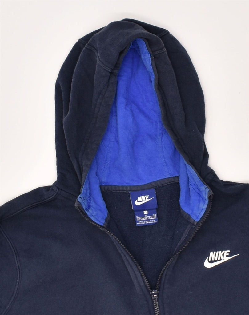 NIKE Boys Zip Hoodie Sweater 13-14 Years XL Navy Blue Cotton | Vintage Nike | Thrift | Second-Hand Nike | Used Clothing | Messina Hembry 