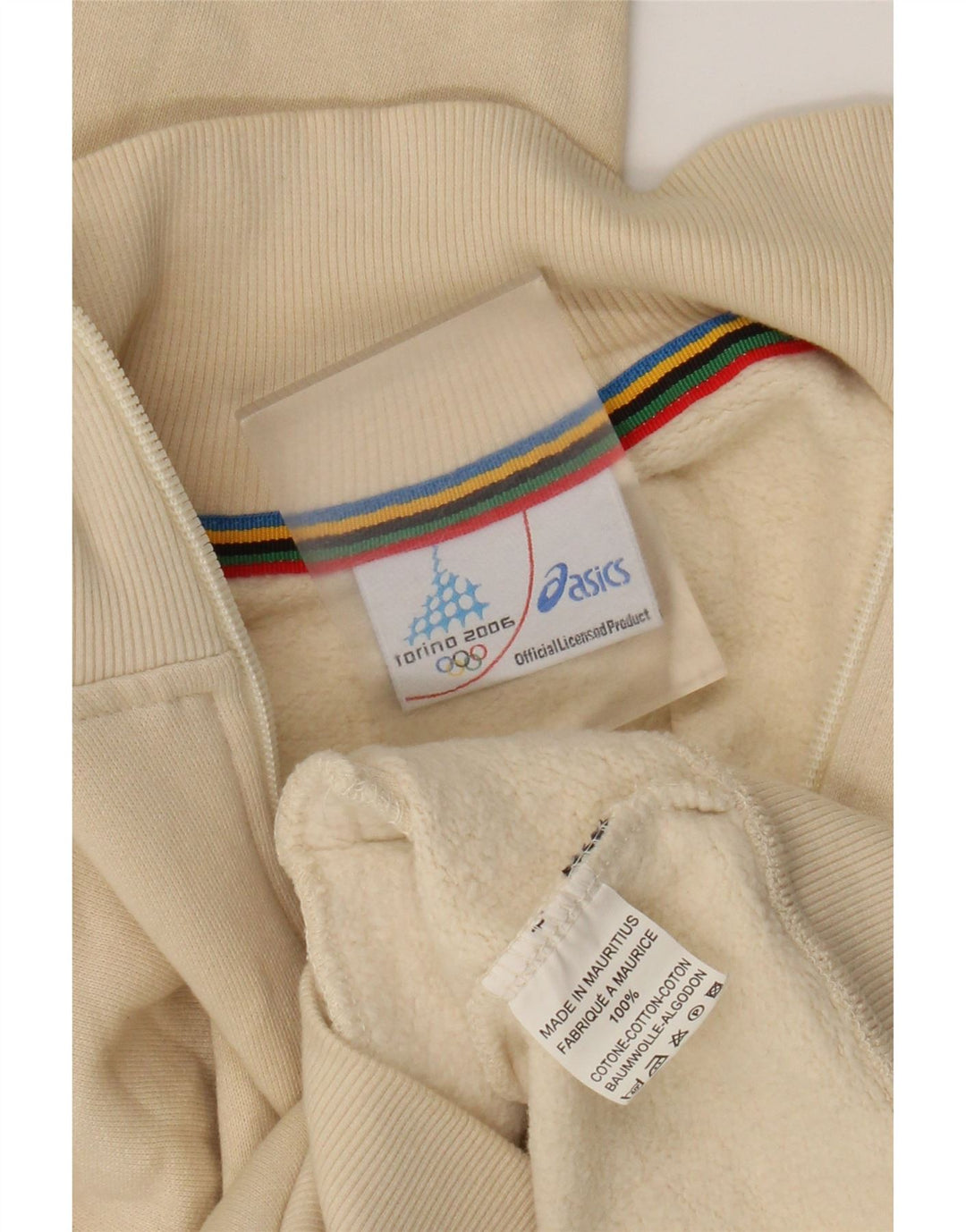 Asics Womens Graphic Tracksuit Top Jacket UK 10 Small Beige Cotton