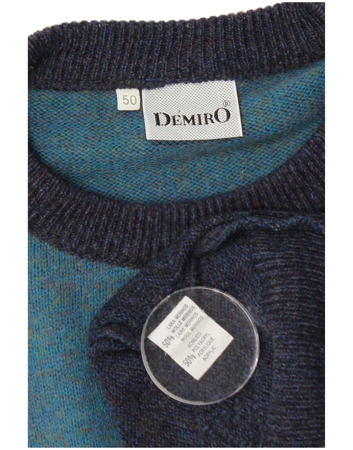 Demiro Mens Graphic Crew Neck Jumper Sweater IT 50 Medium Blue Colourblock