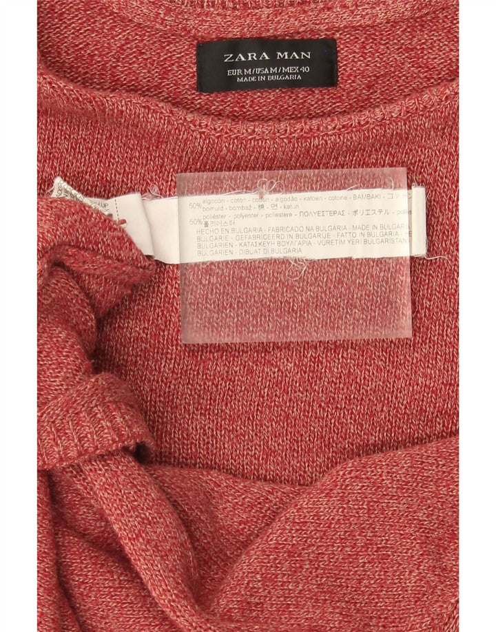Zara Mens Crew Neck Jumper Sweater Medium Red Flecked Cotton