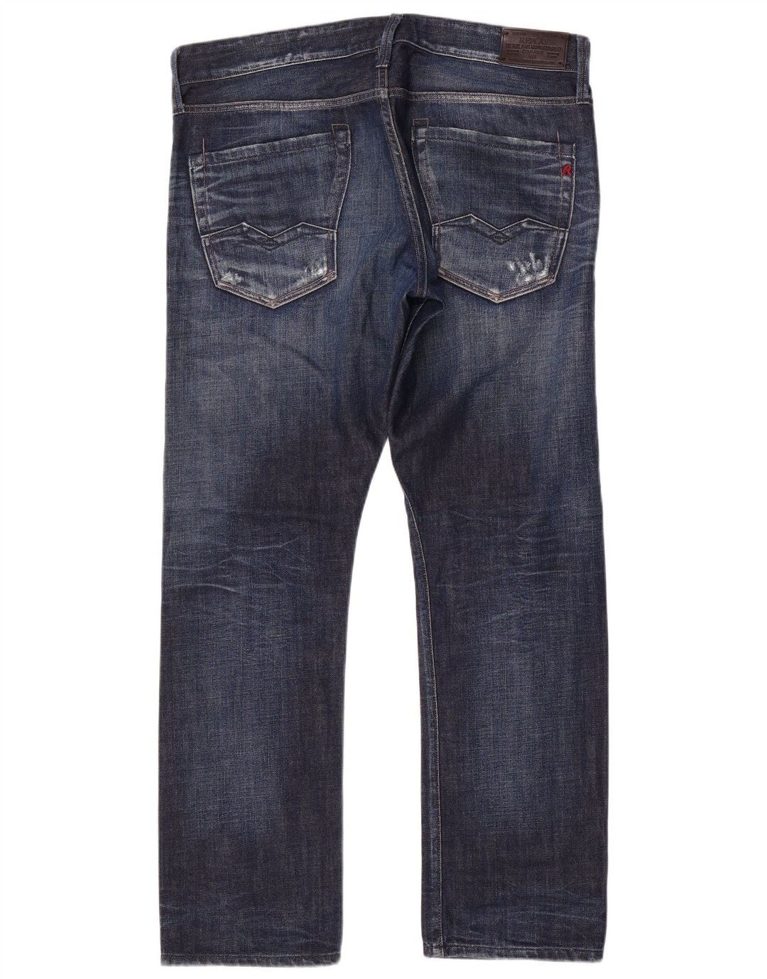 Replay Mens Distressed Straight Jeans W34 L31 Blue Cotton
