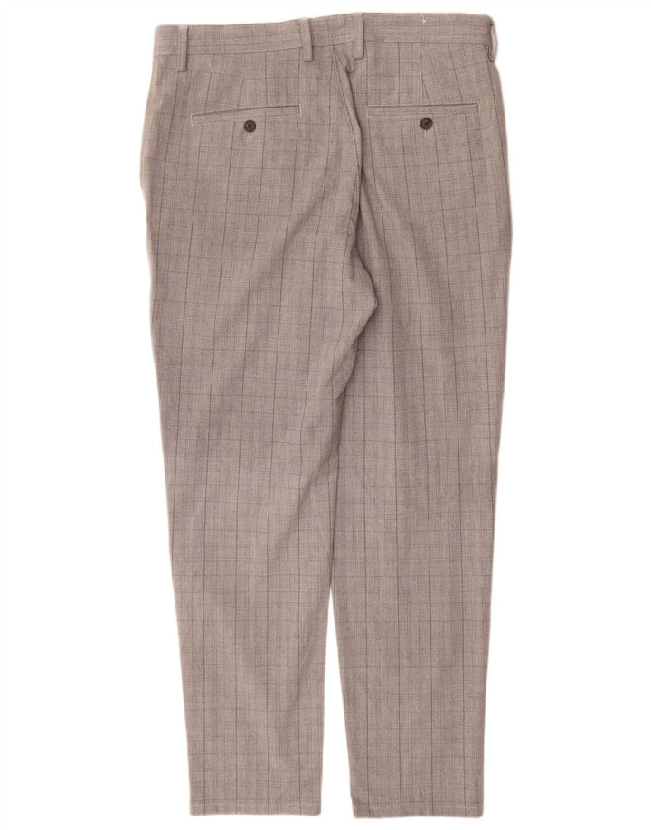Zara Mens Slim Chino Trousers EU 42 Large W32 L30 Grey Check Polyester