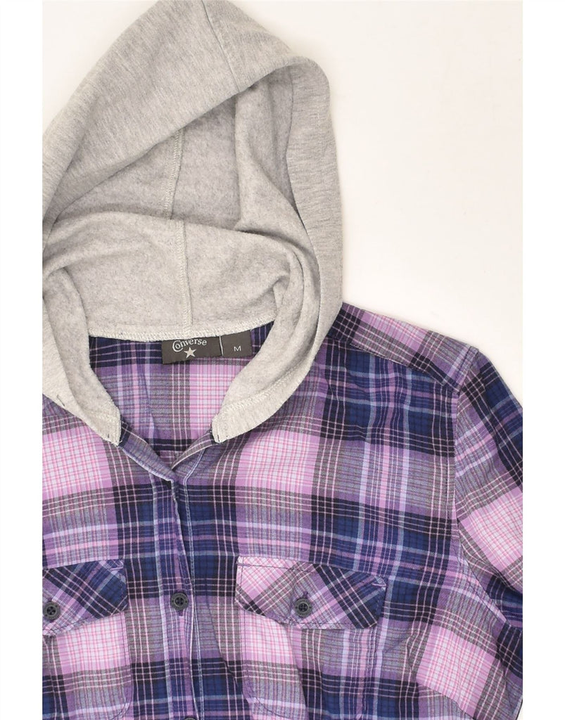 CONVERSE Womens Hooded Shirt UK 12 Medium Purple Check Cotton | Vintage Converse | Thrift | Second-Hand Converse | Used Clothing | Messina Hembry 