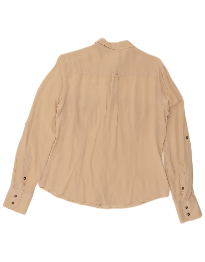Max Mara Womens Long Sleeve Military Shirt Large Beige Silk