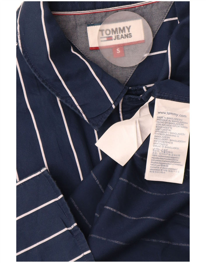 Tommy Hilfiger Mens Short Sleeve Shirt Small Navy Blue Striped Cotton
